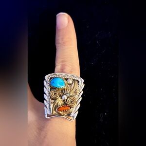 Rare Native American Ring Art.  Navajo/ Zuni signed.  925 silver